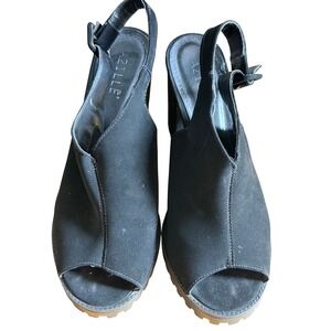 Azilee Black Peep Toe Chunky Block Heel Slingback Sandals Women's Size 8